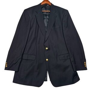 Brooks Brothers Brooksease Blazer Mens 44 XL Navy Blue Wool Gold Crest Buttons